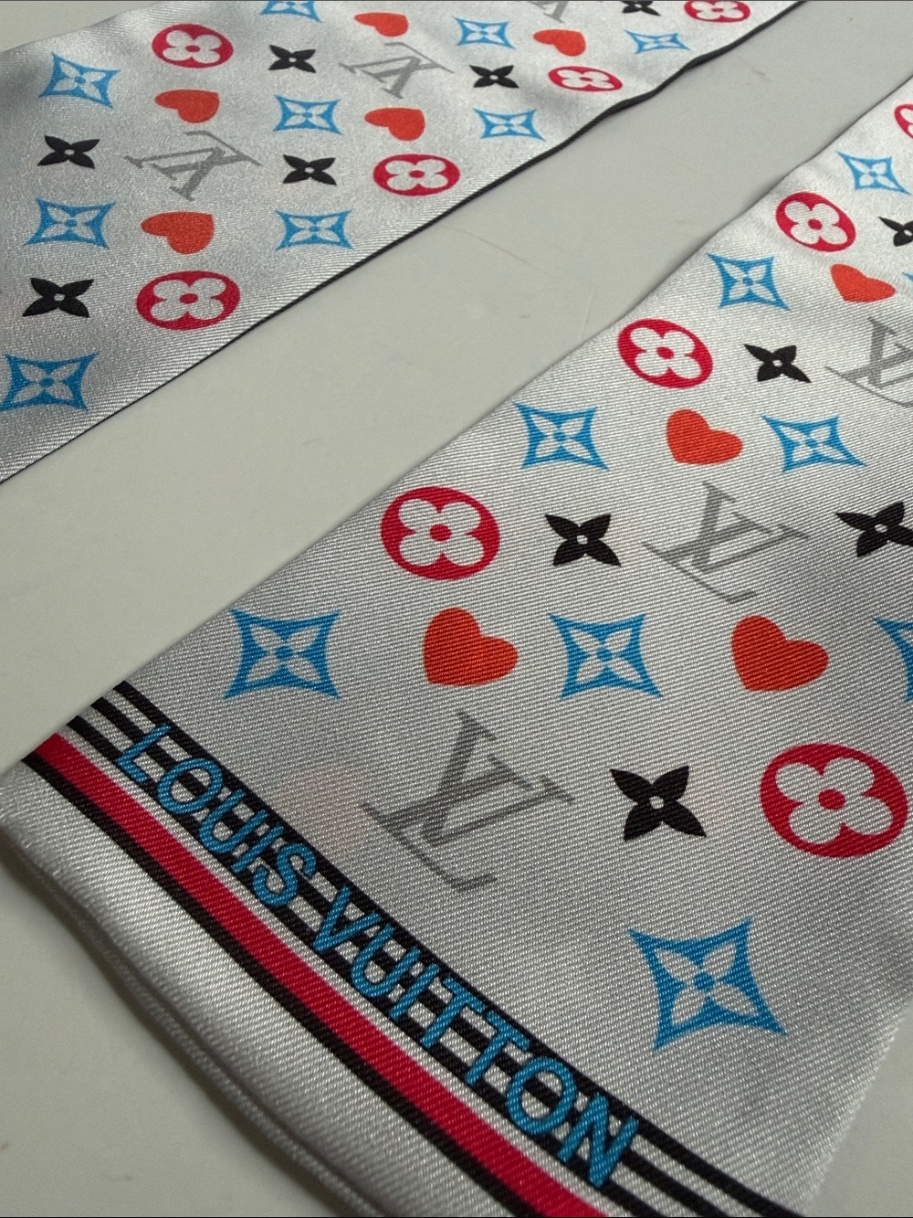 White Multicolor Monogram Twilly with Red and Blue Accents - Picture 4 of 10